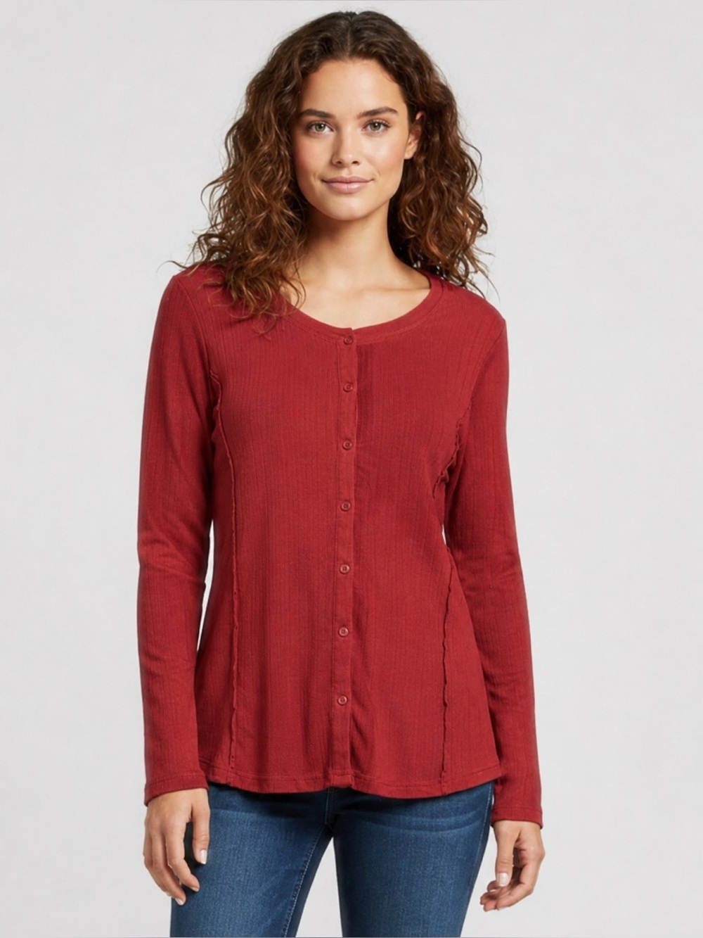Sundance 100% Cotton Burnt Orange Intricate Knit Henley Jersey Long Sleeves